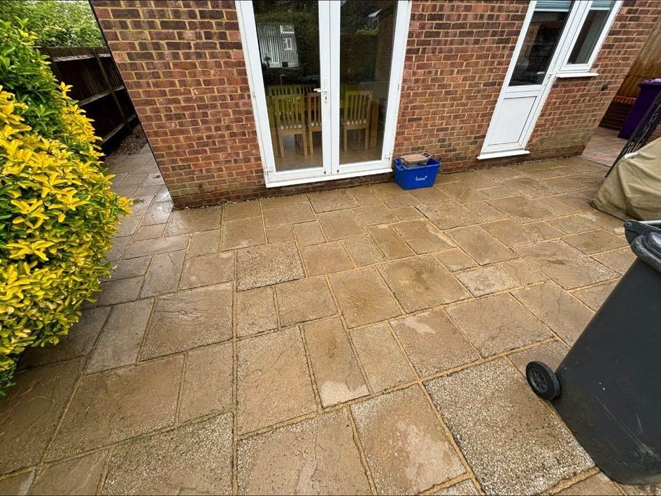 Rear patio cleaned back to the stone